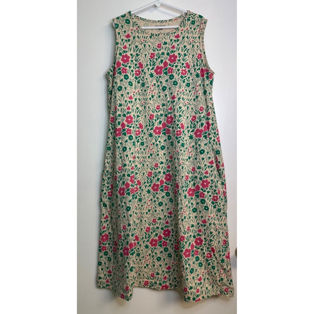 Marimekko Girls Size 13 Pink & Green Floral A-Line‎ Knit Dress with Pockets